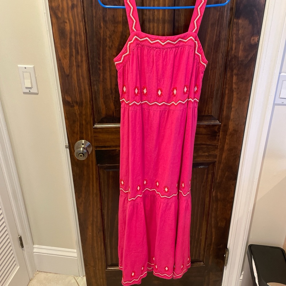 LOFT Hot Pink Embroidered Sundress